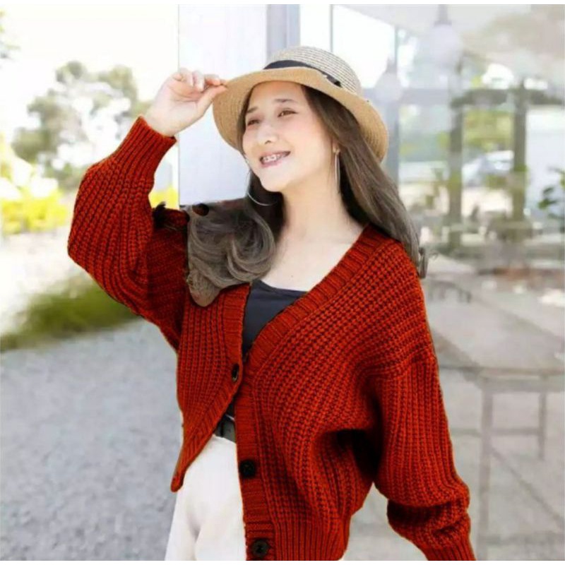 Cardigan Rajut Crop Oversize Premium basic outwear (7 GET) kardigan rajut kro cardigan krop kancing tebal