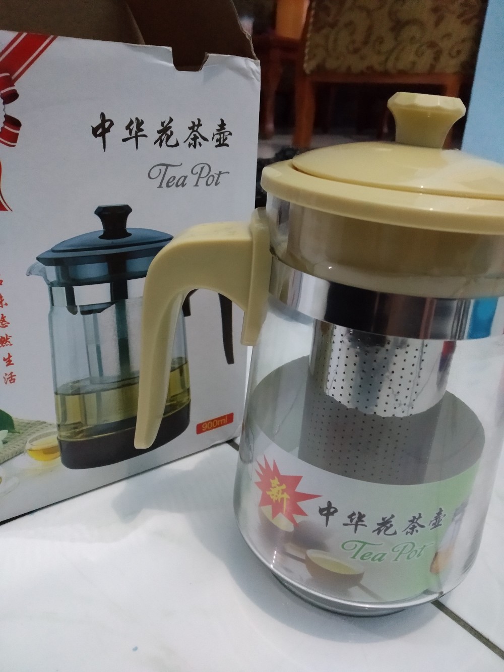 900ml Teko Teh Kopi Dengan Saringan Kaca Tea Pot Glass Infuser Elegan Unik