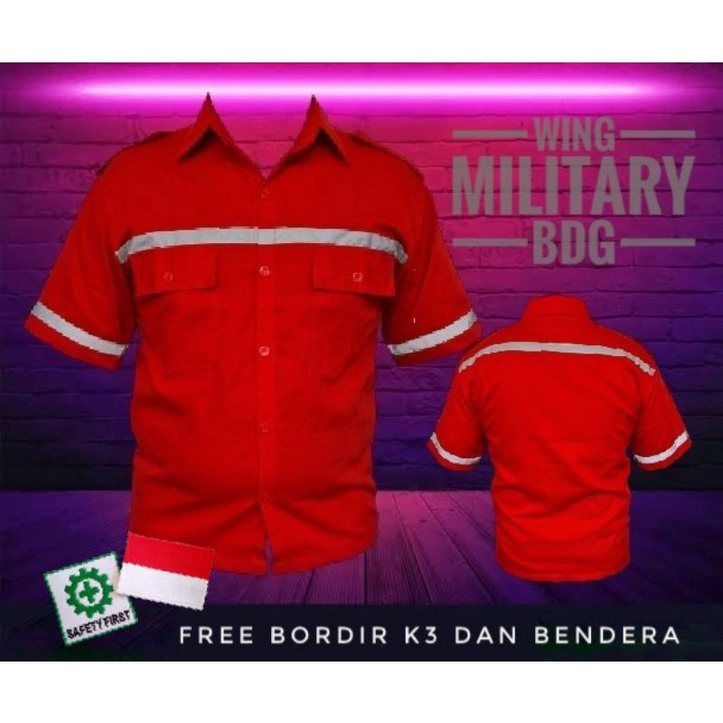 KEMEJA WERPAK SAFETY LENGAN PENDEK FREE EMBLEM BORDIR