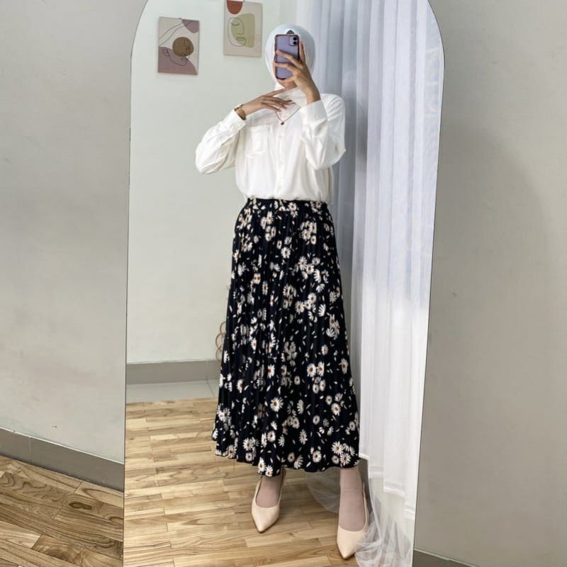 ROK PLISKET BUNGA MELATI / ROK PLISKET PREMIUM / ROK WANITA