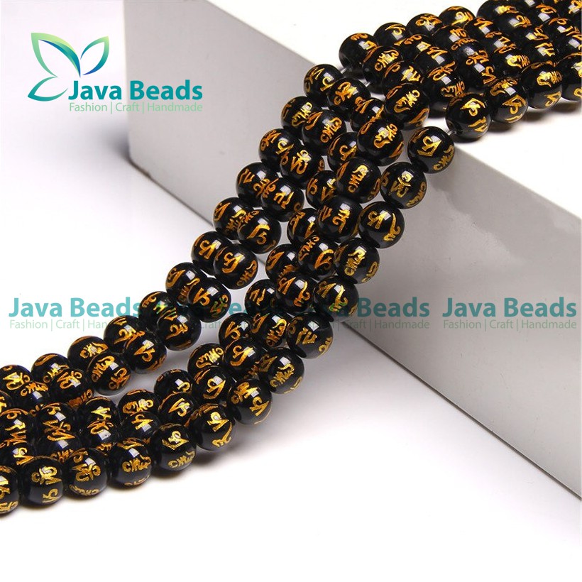 Bahan Gelang Batu Agate Mantra Tibetan Hitam