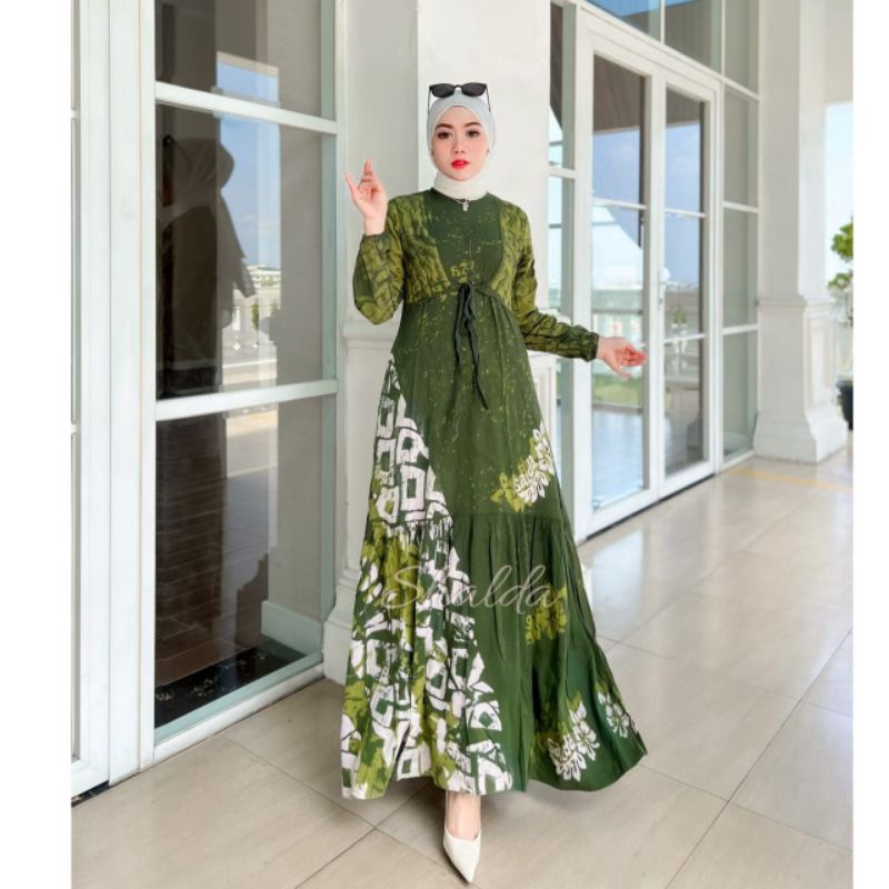 GAMIS TWILL ORI CANDI MEKAR TERBARU /  GAMIS RAYON CANDI MEKAR BUSUI FRIENDLY/ GREEN SAKURA DRESS / 