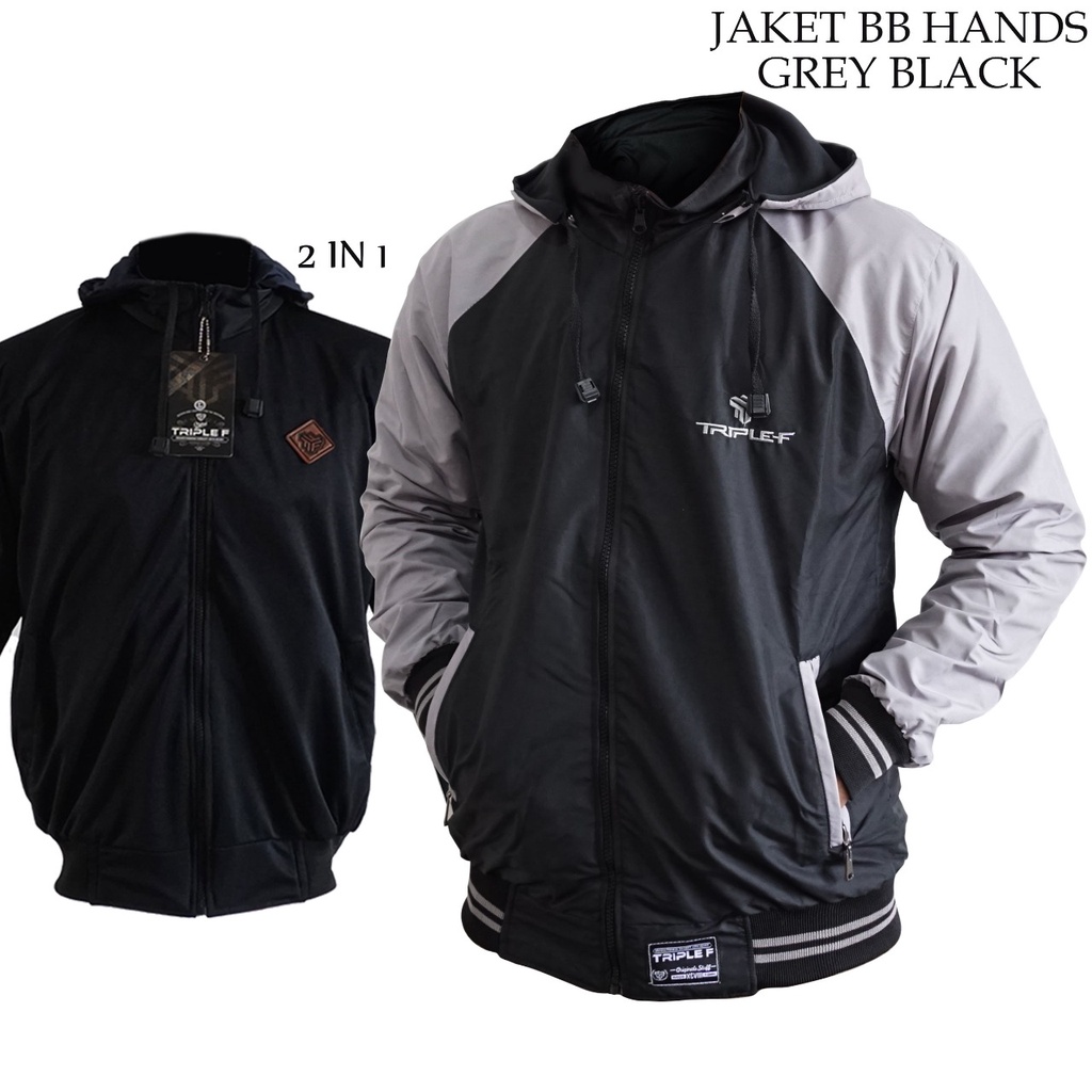 Triple F Jaket Parasut Reversible Hand Series-Hand Grey Black XL