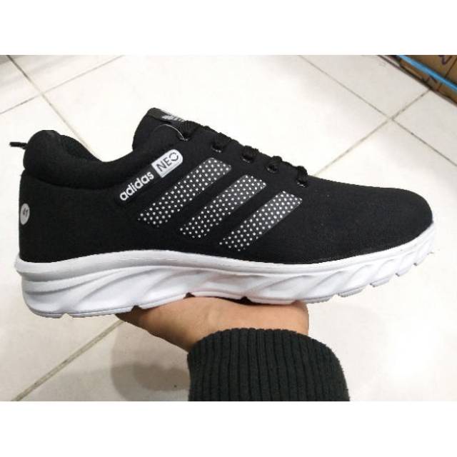 Sepatu Adidas Neo Black White Hitam Putih Sneakers Sekolah Kerja Kuliah Olahraga Sport Pria Murah