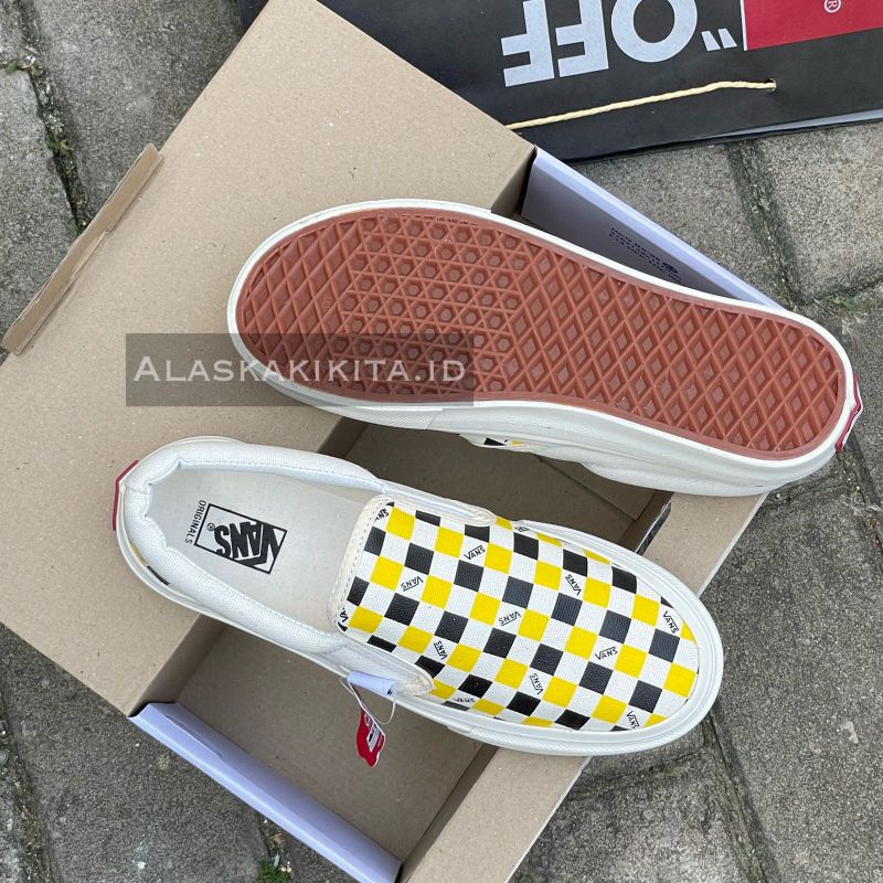 Sepatu Vans Slip On Mono Checkerboard Yellow + kaos kaki / (OBRAL) Vans Slip-On Pria Wanita Terbaru