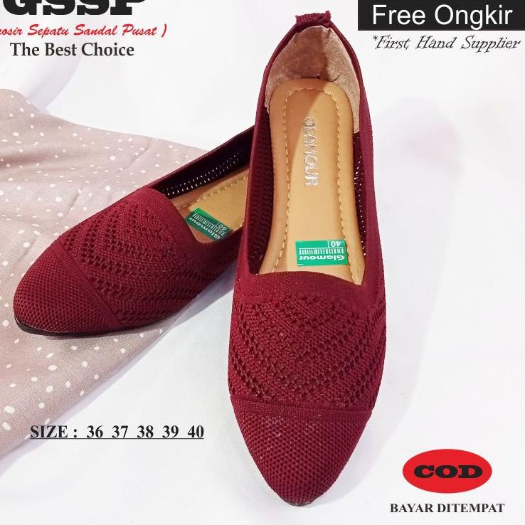 SALEE.. GSSP - Sepatu Flat Rajut Import (motif rajut acak) Sepatu Balet Wanita Premium Merek Glamour