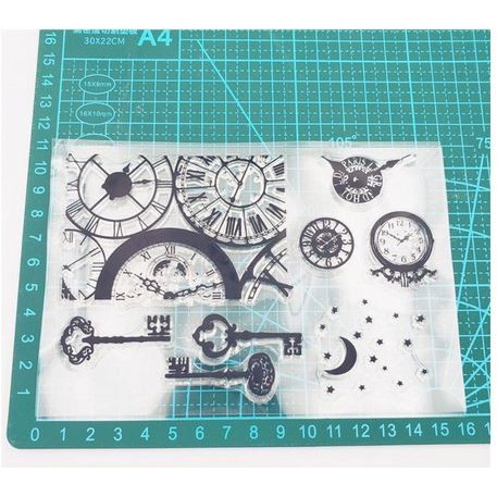 Clear Stamp (Stempel Transparan/Bening) - Clock and Key