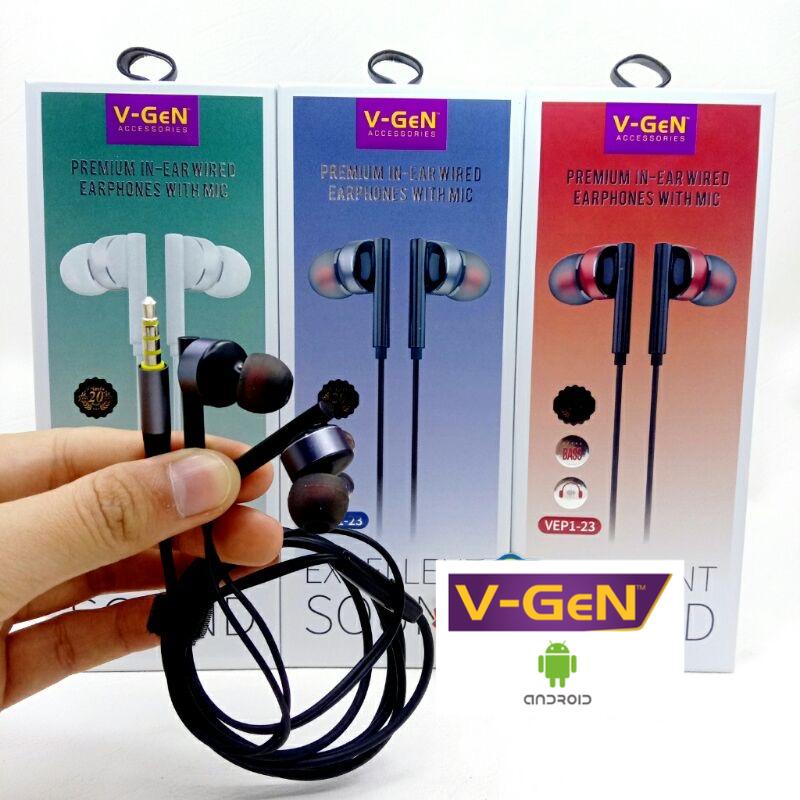 EARPHONE HEADSET V-GEN EXTRA BASS ORIGINAL VEP1-23 HIGH QUALITY HANDSFREE VGEN