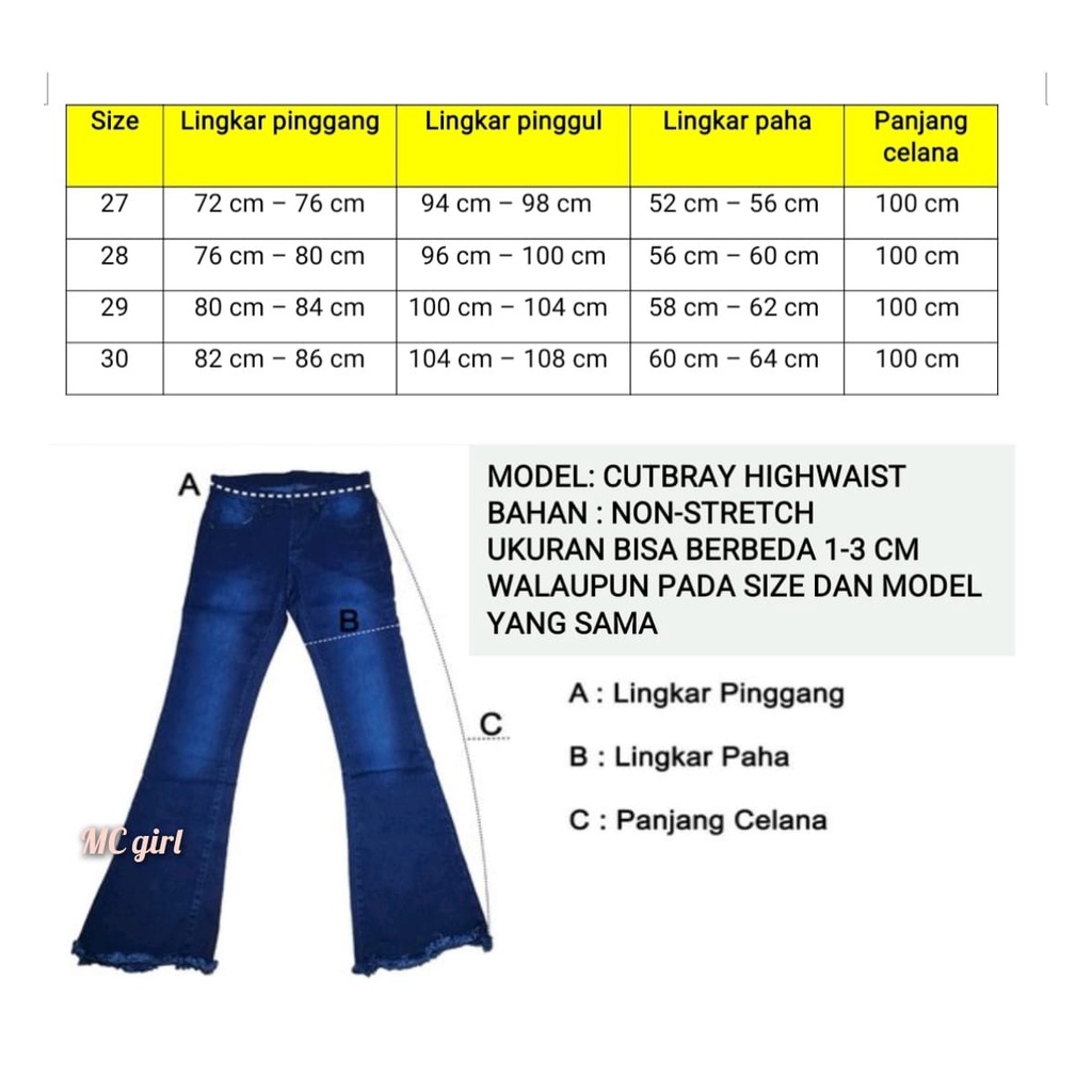 MC girl Celana Jeans Premium Cutbray Highwaist Wanita / High Waist Cutbrai Non-Stretch / Celana Panjang Lepis Pinggang Tinggi Kaki Lebar / Haiwes Denim Kaki Besar / Haiwaist Kaki Gede / Boot Cut