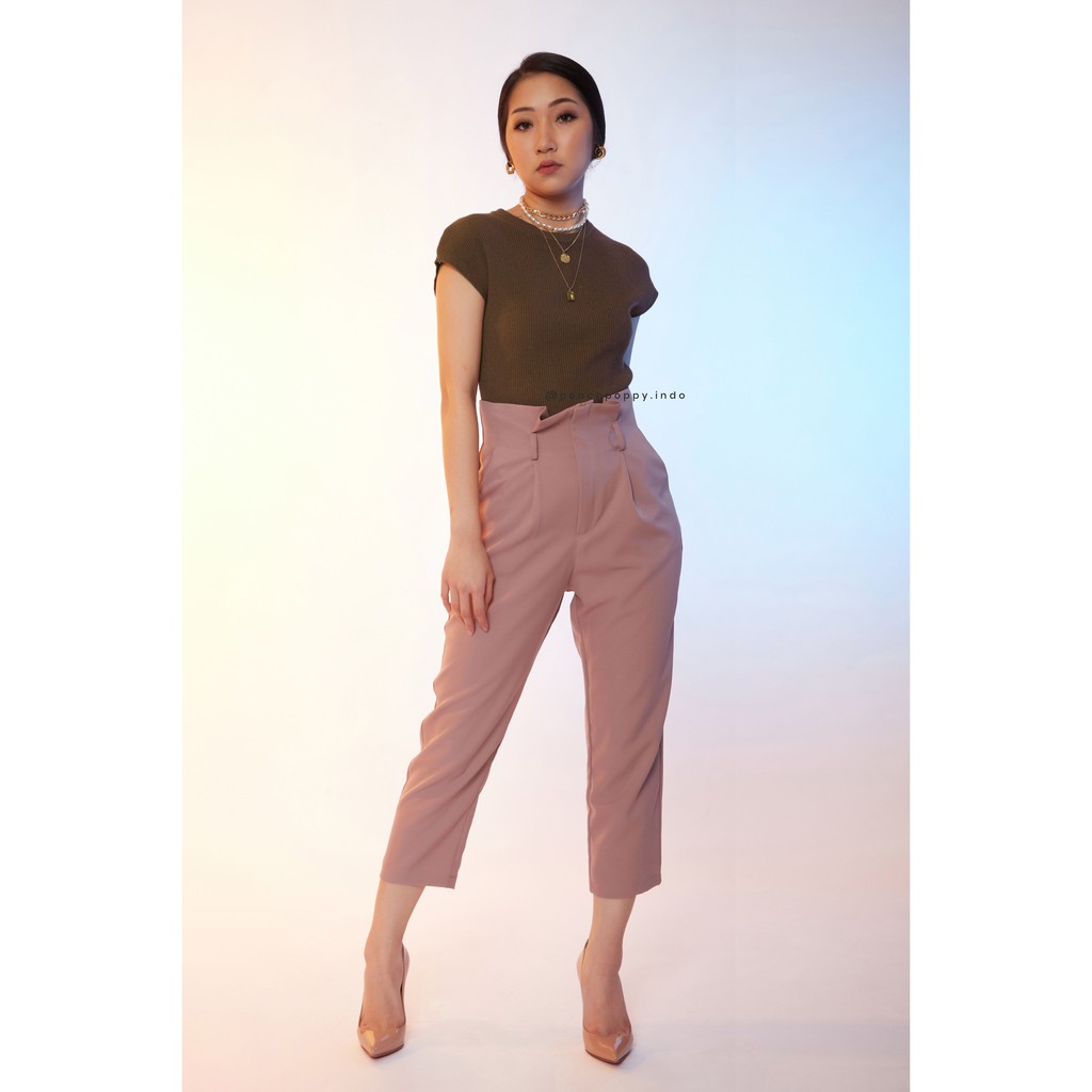 Peach Poppy Kim Top - Atasan Wanita Lengan Pendek Office Rajut Stretch