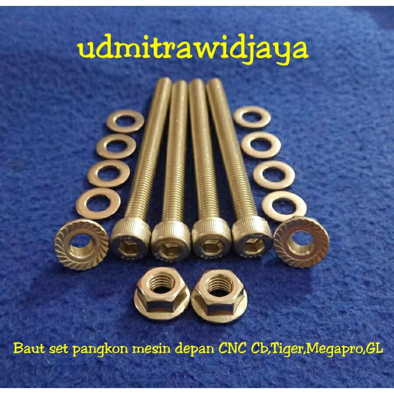 Baut L stainless SS Pangkon mesin depan Dudukan mesin CB, GL, MEGAPRO, TIGER  CNC 1set baut + mur flange + ring Baut L stainless SS Pangkon mesin depan CNC CB,MEGAPRO,TIGER,TIREV 1pcs baut+mur