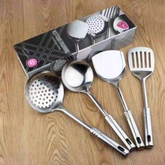 Spatula Set Stainless isi 4 / Spatula Set 4in1 / Kitchenware Set 4in1 / Alat masak ready Yogya