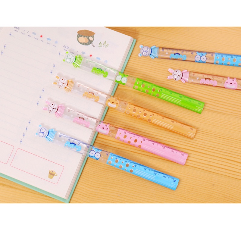 2pcs / set Penggaris Lurus Mini 12cm Motif Kartun Untuk Stationery Anak Sekolah