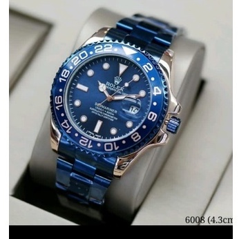 JAM TANGAN PRIA ROLEX SUBMARINER BIRU ROSE HOT ITEM 4,3CM FREE BOX