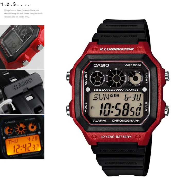 Casio Original AE-1300WH-4A  / AE1300WH-4A Jam Tangan Pria - Digital - Karet - Merah