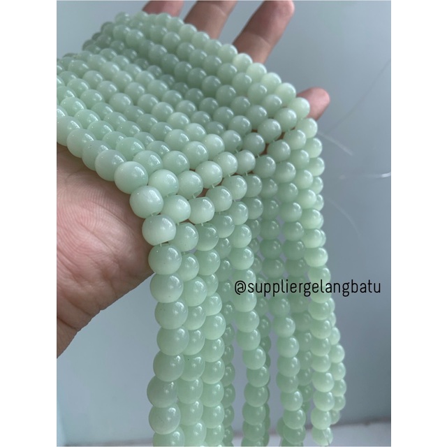 Bahan renceng GREEN cat eye HIJAU 8mm akik kalung Gelang mata kucing