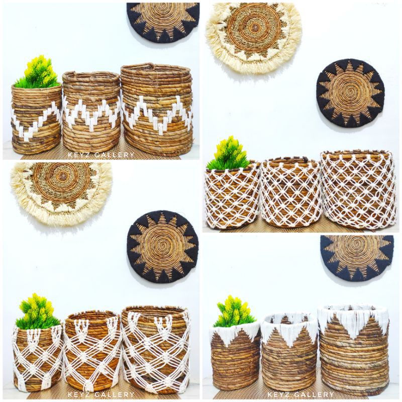 Keranjang Banana Macrame / Keranjang Anyam Seagrass / Cover Pot Anyam / Keranjang Anyaman Pisang