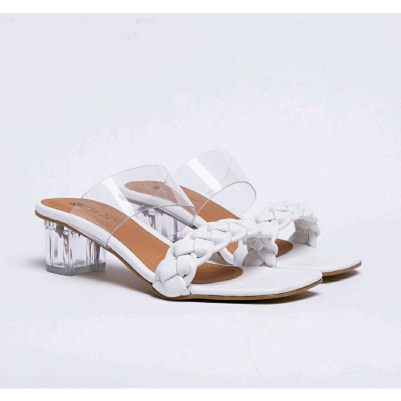 Sepatu Hak kaca Wanita Big Size 41-42-43-44-45 0370ZV Heels Kaca Jumbo Hak Tahu Cantik Kepang, 41