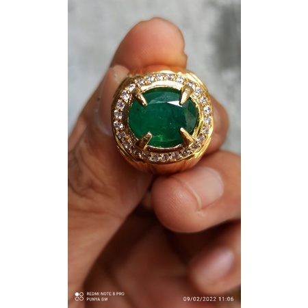 BATU NATURAL EMERALD JAMRUD CUTTING RING KUNING