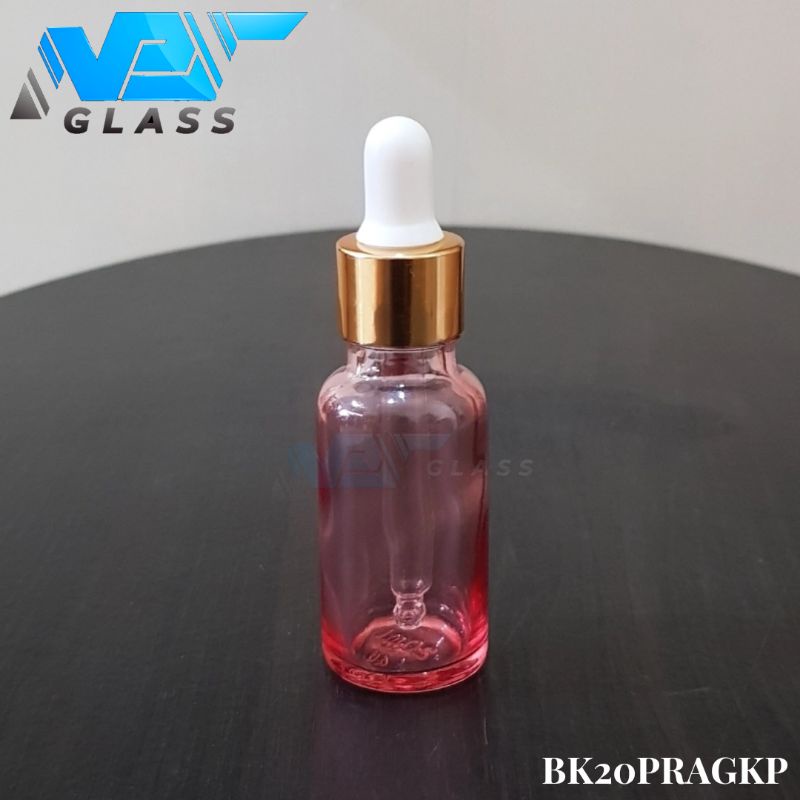 botol kaca pipet 20ml pink clear tebal - ring almunium gold