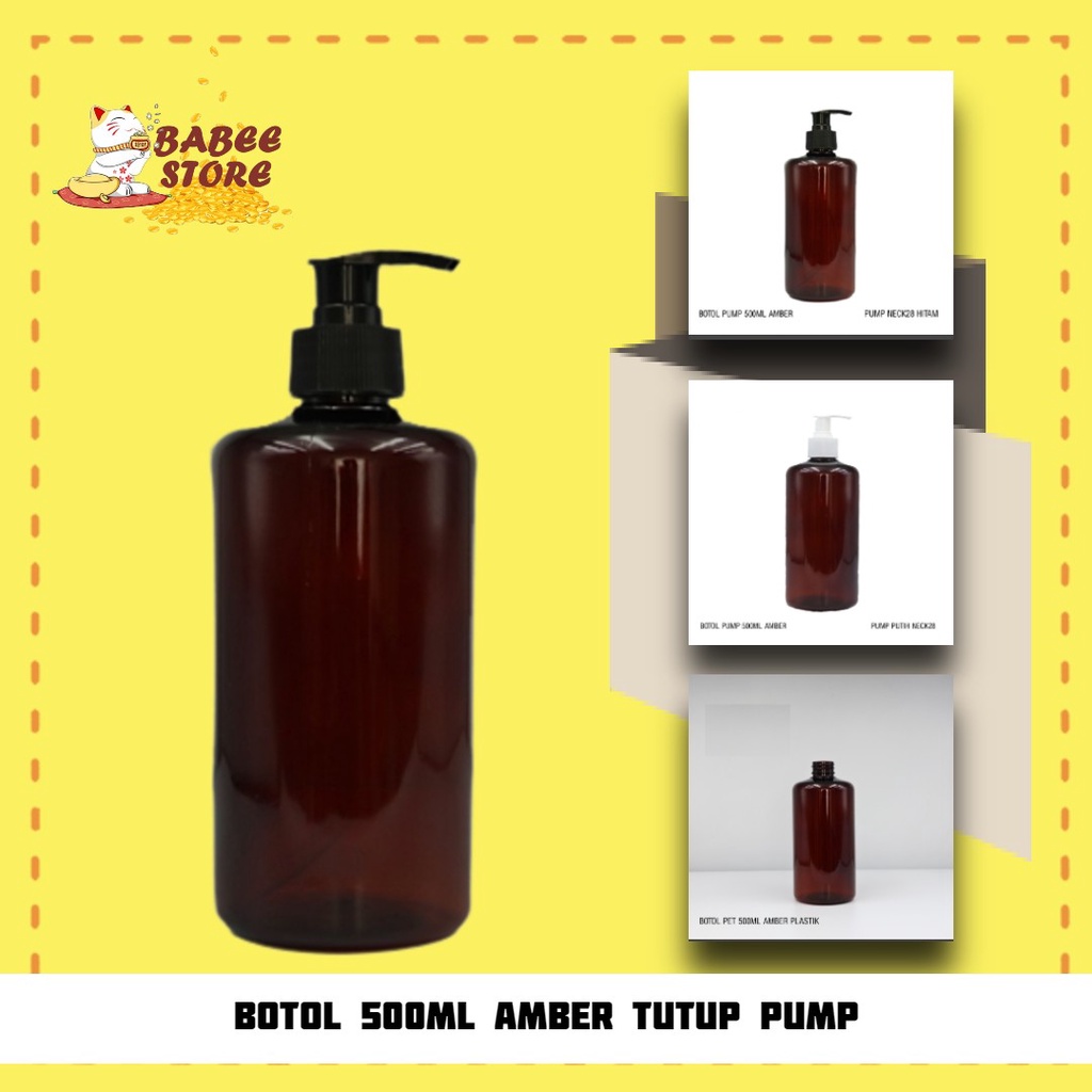 BABEE - BOTOL COKLAT AMBER 500ML TUTUP PUMP TEBAL DAN KERAS /BOTOL HAND SANITIZER/BOTOL SABUN