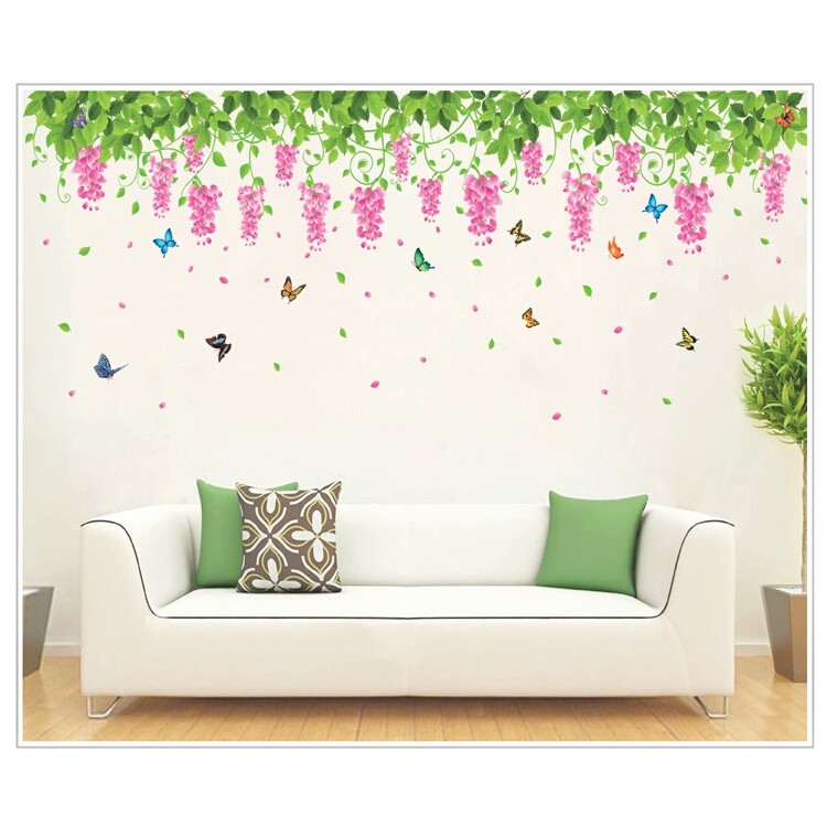 RELIZA WALLSTICKER 60X90 RENDA HIJAU RUMBAI LAVENDER HANGING STICKER DINDING XY1132