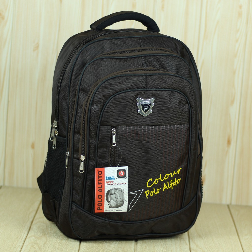 Tas Ransel Pria Wanita Back Pack Laptop Alfito Colour Coklat Trendy Bahan Tebal Kuat Berkualitas