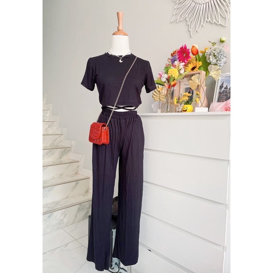 stelan croptop+long pants polos wanita,set rayon polos kyota,one set kyota rayon polos murah