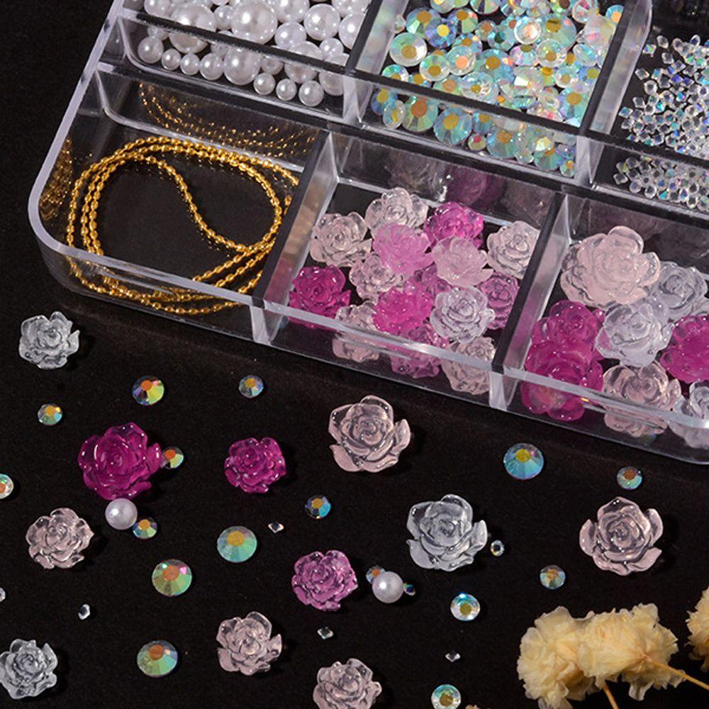 Mxbeauty Dekorasi Nail Art Wanita Ukuran Campur Steel Bead Camellia Flowers Manicure Aksesoris Perubahan Cahaya Hiasan Kuku