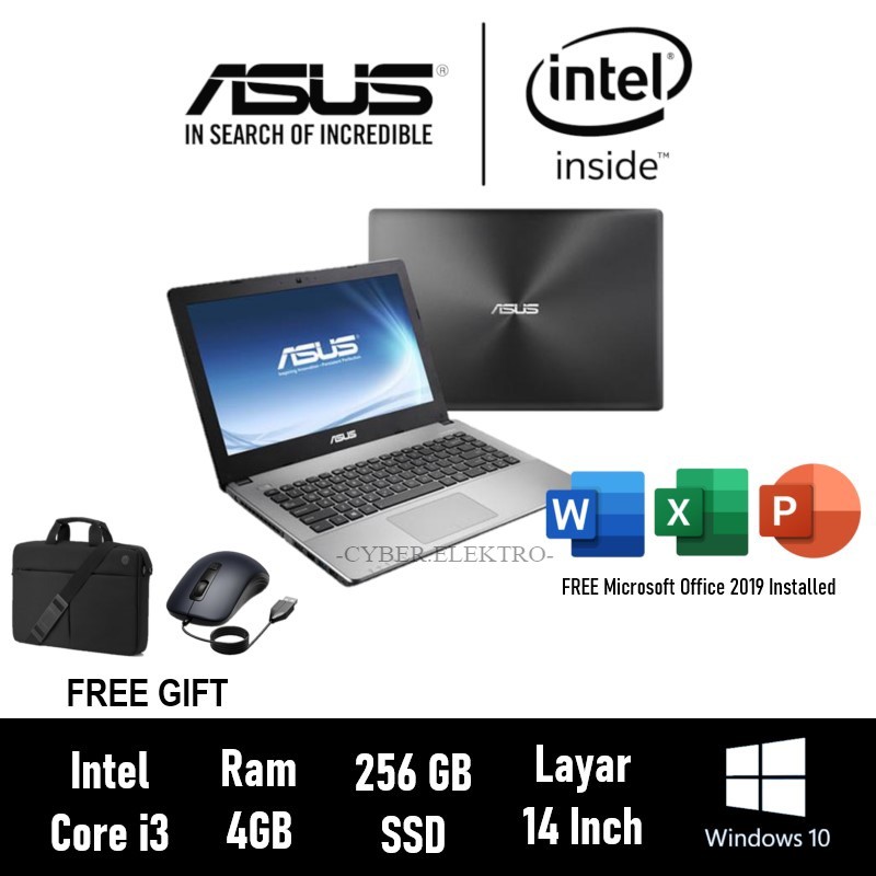 Jual Laptop Asus intel core i3 RAM 4GB SSD 256GB FREE MOUSE + TAS
