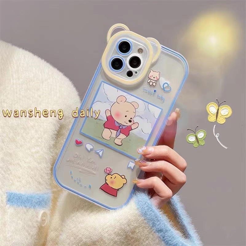 Soft Case Silikon TPU Transparan Motif Beruang Babi Untuk IPhone 12 13 Se 2020 6 6S 7 8 Plus X XS XR 11 Pro Max