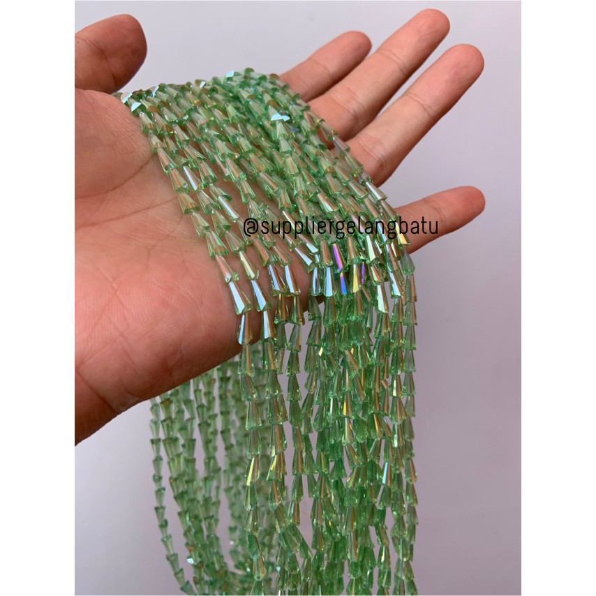 kristal terompet 8 x 4mm soft green quartz crystal rajut bahan PAGODA