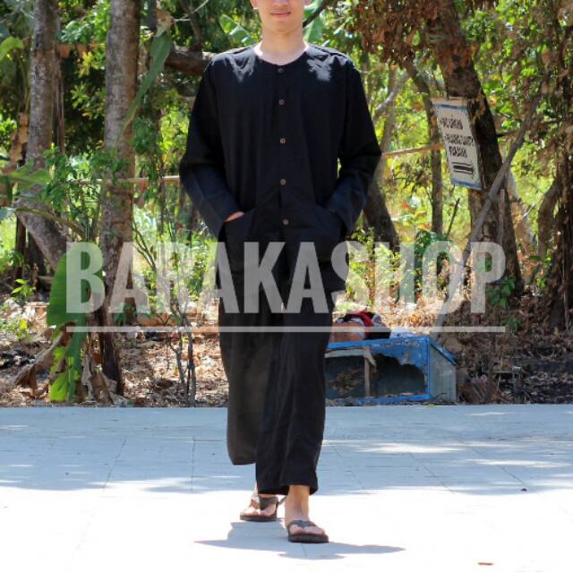 Baju pangsi Leher O-Baju komprang-Baju komboran khas sunda- Baju koko Hitam polos