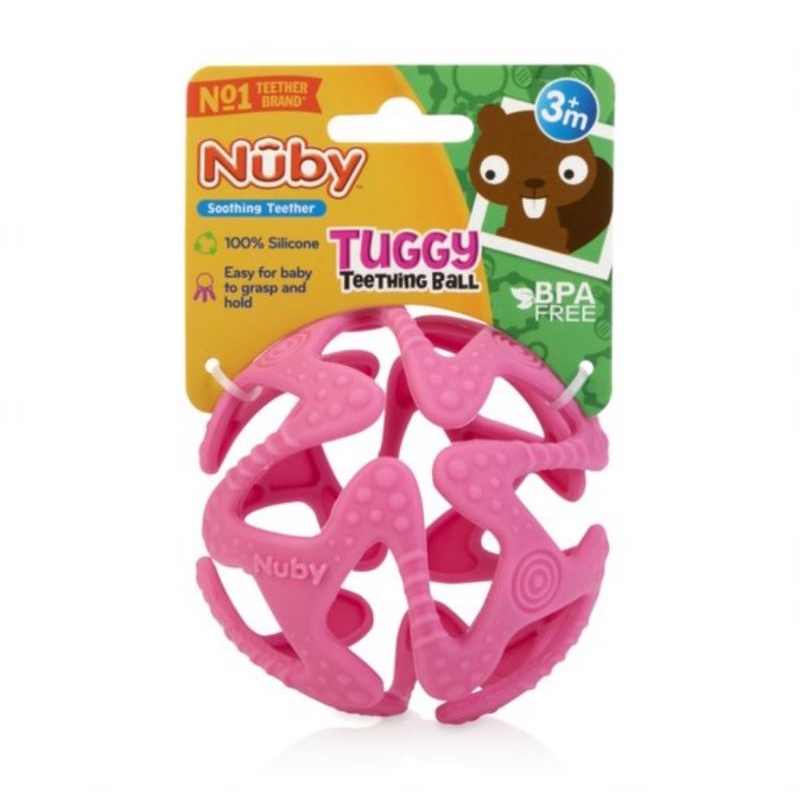 Nuby Baby Teether Tuggy Ball Mainan Sensori Silikon/Gigitan Bayi