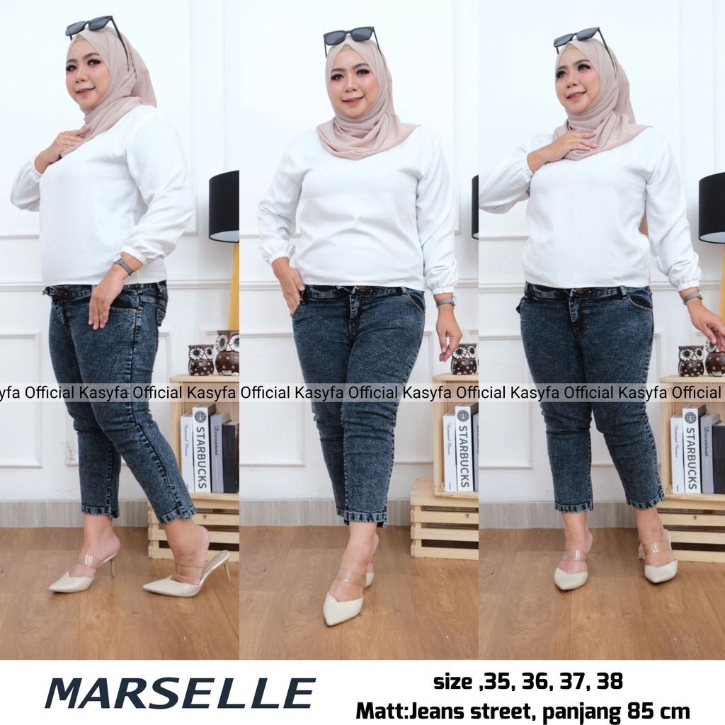 CELANA JEANS SNOW JUMBO 7/9 WANITA // MARSELLE CELANA JEANS SNOW BIG SIZE (35-38)