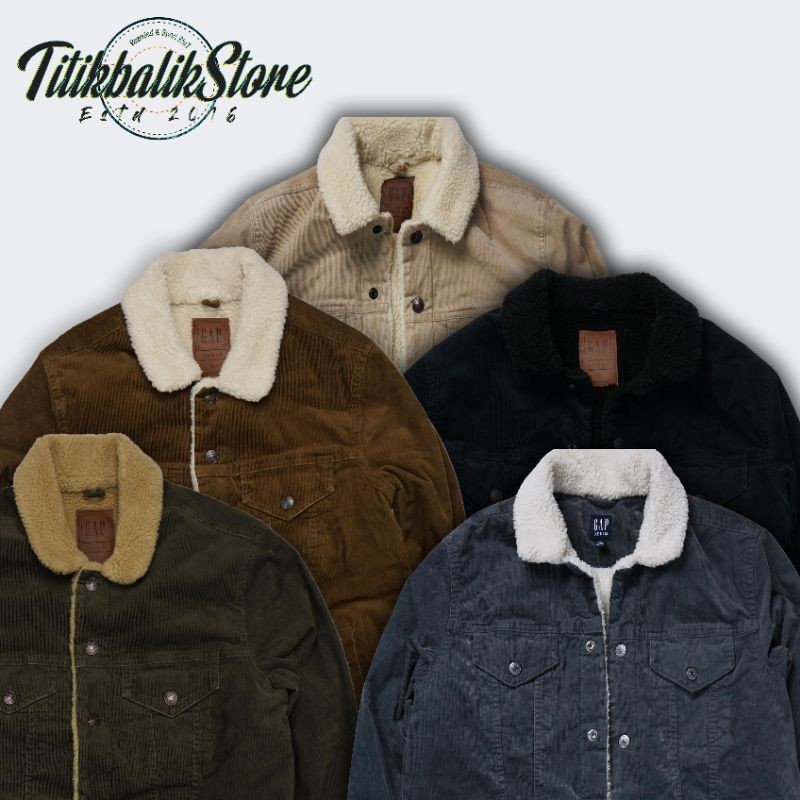 JAKET TRUCKER PRIA GAP SHERPA LINED ICOD CORDUROY ORIGINAL