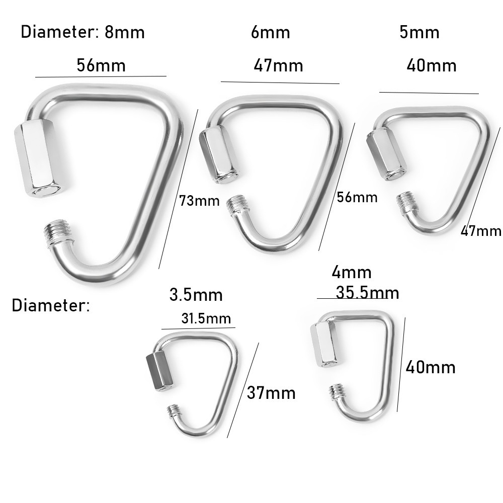 Row 1 / 2pcs Carabiner Segitiga Bahan Stainless Steel 5 Ukuran Untuk Camping / Hiking / Climbing