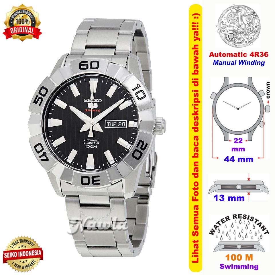 Seiko 5 Sports SRPA51K1 Black Pattern Dial - Jam Tangan Pria SRPA51