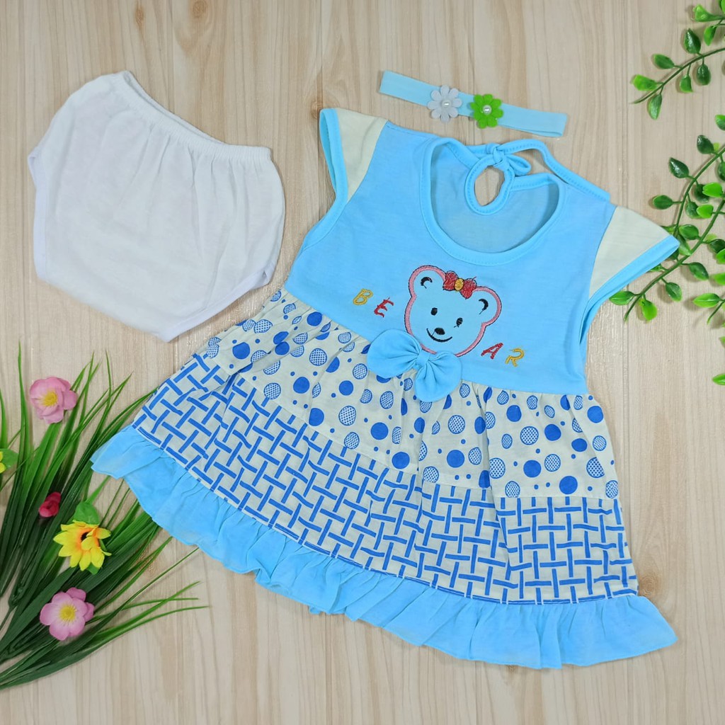 [Ss-7014] Dress Bayi Newborn 0-6bulan free Bando, Pakaian Bayi, Setelan Bayi, Baju Bayi Lucu