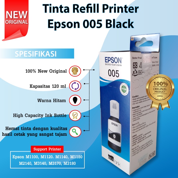 TINTA PRINTER EPSON 005 ORIGINAL M1100 M1120 M1140 M1180 M2140 M3140 M3170 ORI 120ml 120 ml