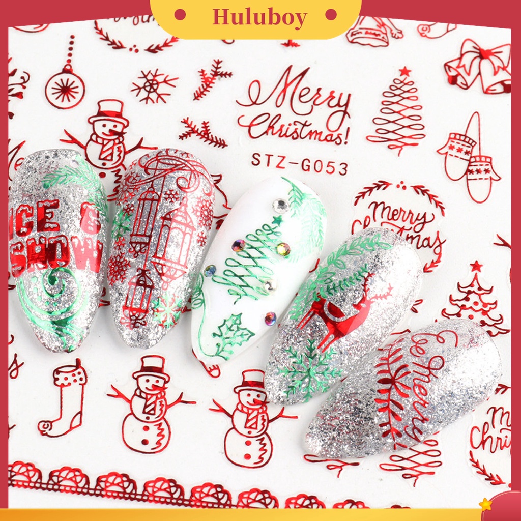 Huluboy Huluboy♡ Stiker Kuku Motif Rusa / Snowflake / Snowman Untuk Dekorasi Nail Art / Manicure DIY