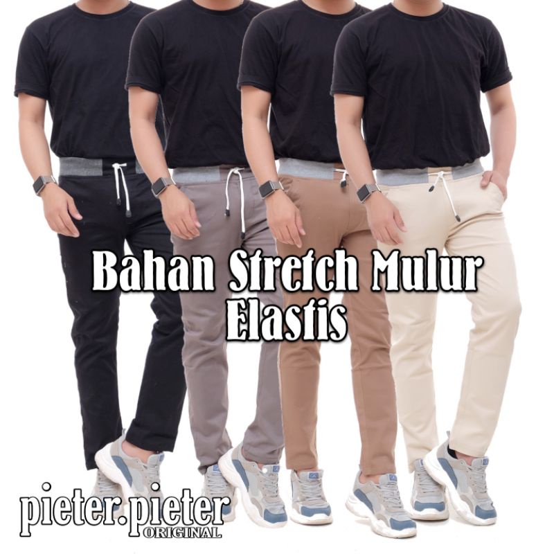 CELANA CHINOS COWOK PANJANG KARET PINGGANG RIP KOLOR