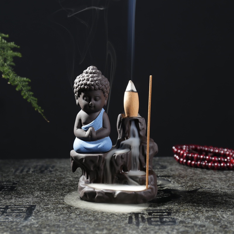 Tempat Bakar Dupa Aromaterapi backflow incense burning smoke design buddha kecil