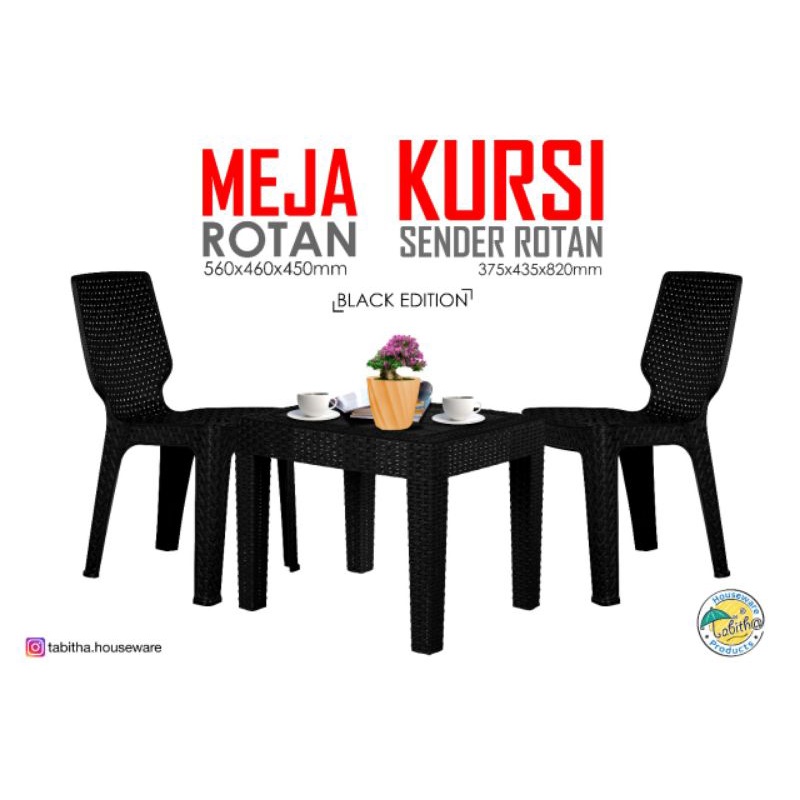Tabitha Kursi dan meja plastik anyam rotan