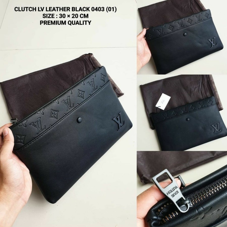 CLUTCH LV LEATHER BLACK ( Hand Bag Unisex )