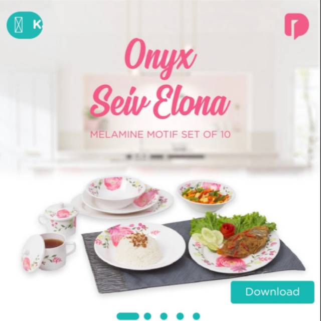 1 set piring gelas melamine onyx seiv