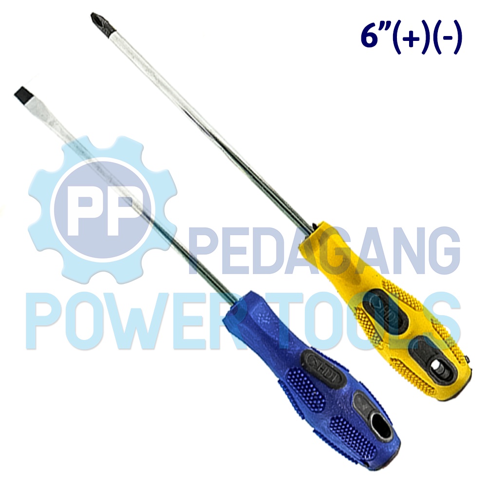 PAKET 2 SET HDT OBENG 6&quot; INCH (+) (-) PLUS MINUS GAGANG KARET 150 MM