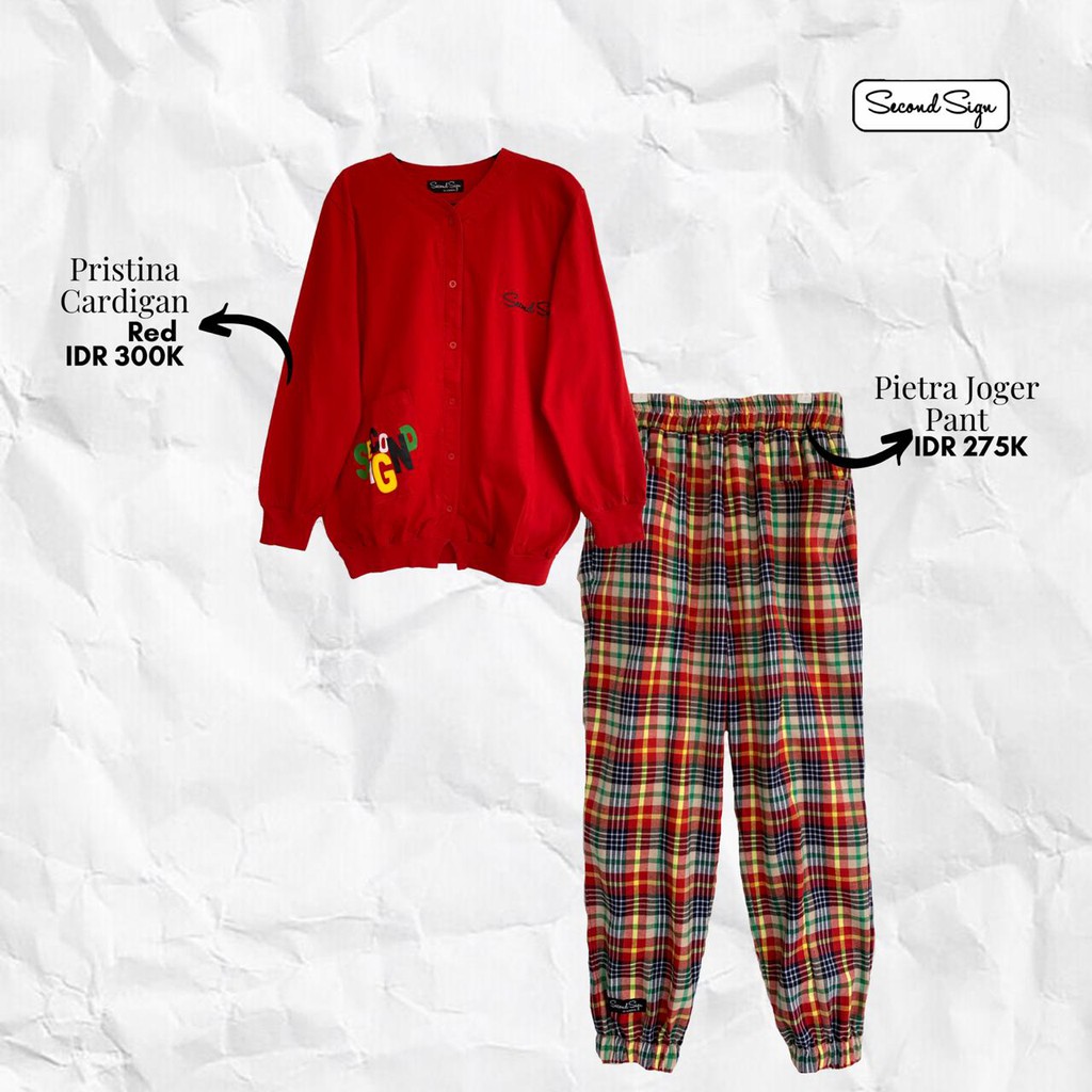 SECOND SIGN CARDIGAN RED +SECOND SIGN PEITRA JOGER PANT