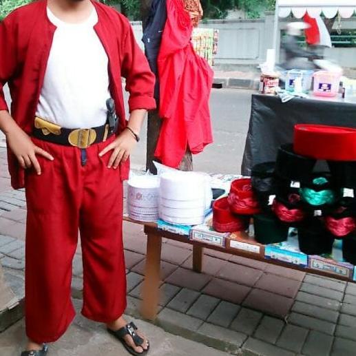✧ stelan Baju pangsi Betawi setelan pakaian Adat Betawi asli - XXL, Merah ♟