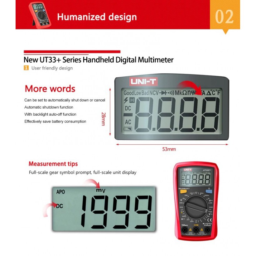 UNI-T UT-33D+ Palm Size LCD Pocket Digital Meter Multimeter